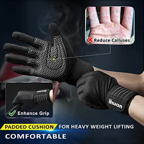 ihuan Full Finger Weight Lifting Gym Gloves with Wrist Support | Full Palm Protection for Men & Women thumbnail 2