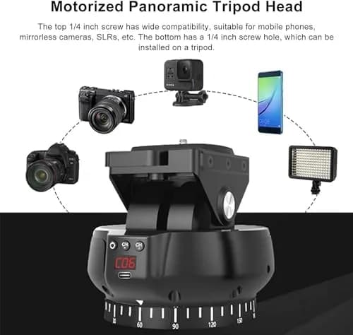 Byged Motorized Pan Tilt Head | 360° Rotation, ±35° Tilt, 100m Control, 9 Gears Speed, Smartphone & Camera Support thumbnail 5