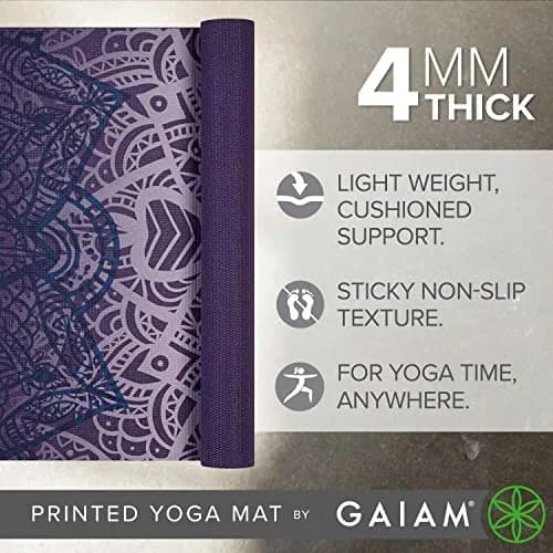 Gaiam Yoga Mat Classic Print, 4mm Non-Slip Mat (Purple Lattice) | Lightweight, Non-Slip & Eco-Friendly thumbnail 2