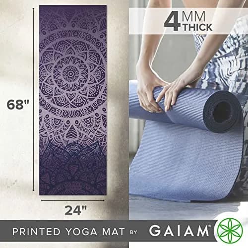 Gaiam Yoga Mat Classic Print, 4mm Non-Slip Mat (Purple Lattice) | Lightweight, Non-Slip & Eco-Friendly thumbnail 3