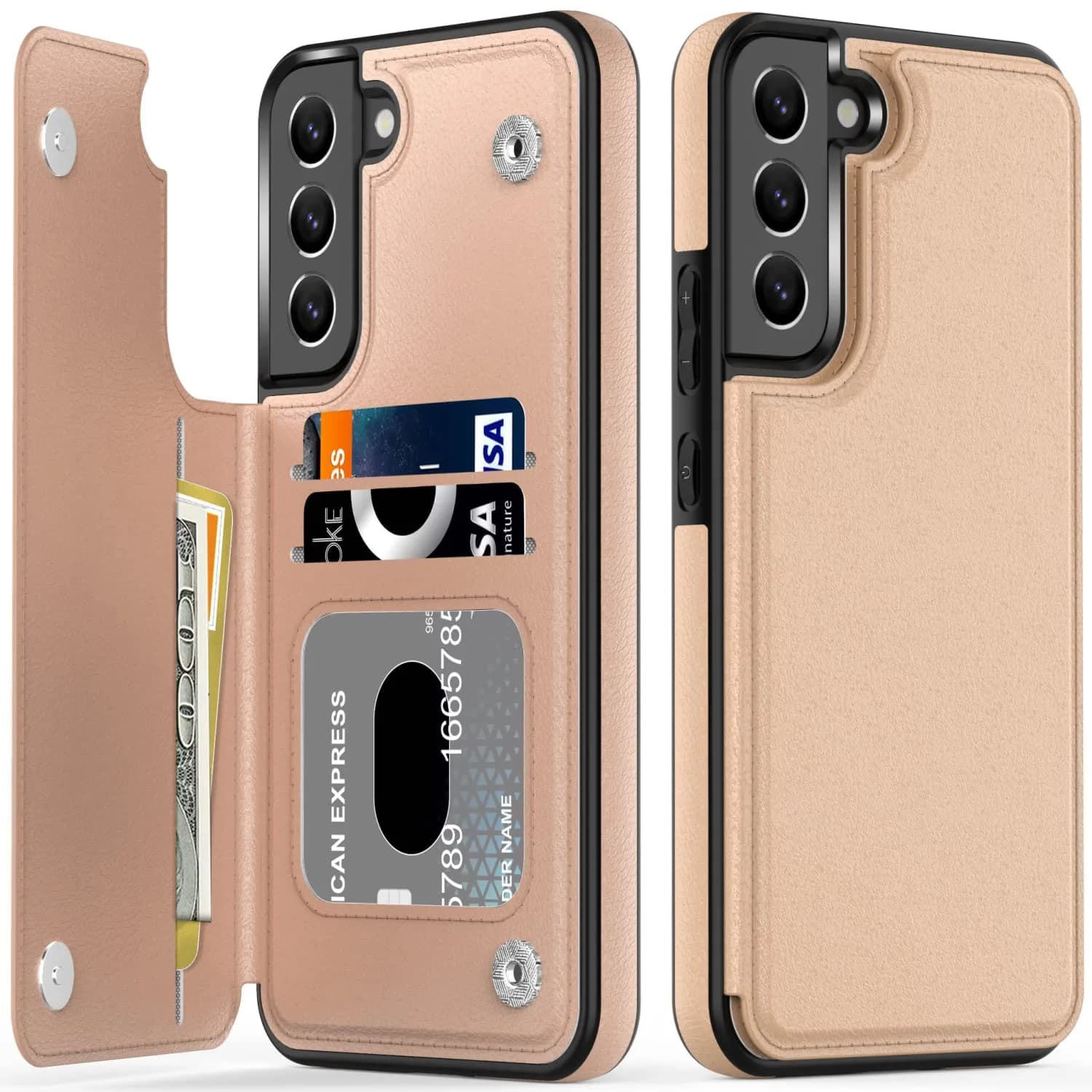 LETO Luxury Flip Folio Leather Wallet Case for Samsung Galaxy S22 Ultra 6.8" (17.3cm) | Protective Phone Case with Card Slots & Kickstand — Light Brown / Galaxy S22 Plus 6.6"