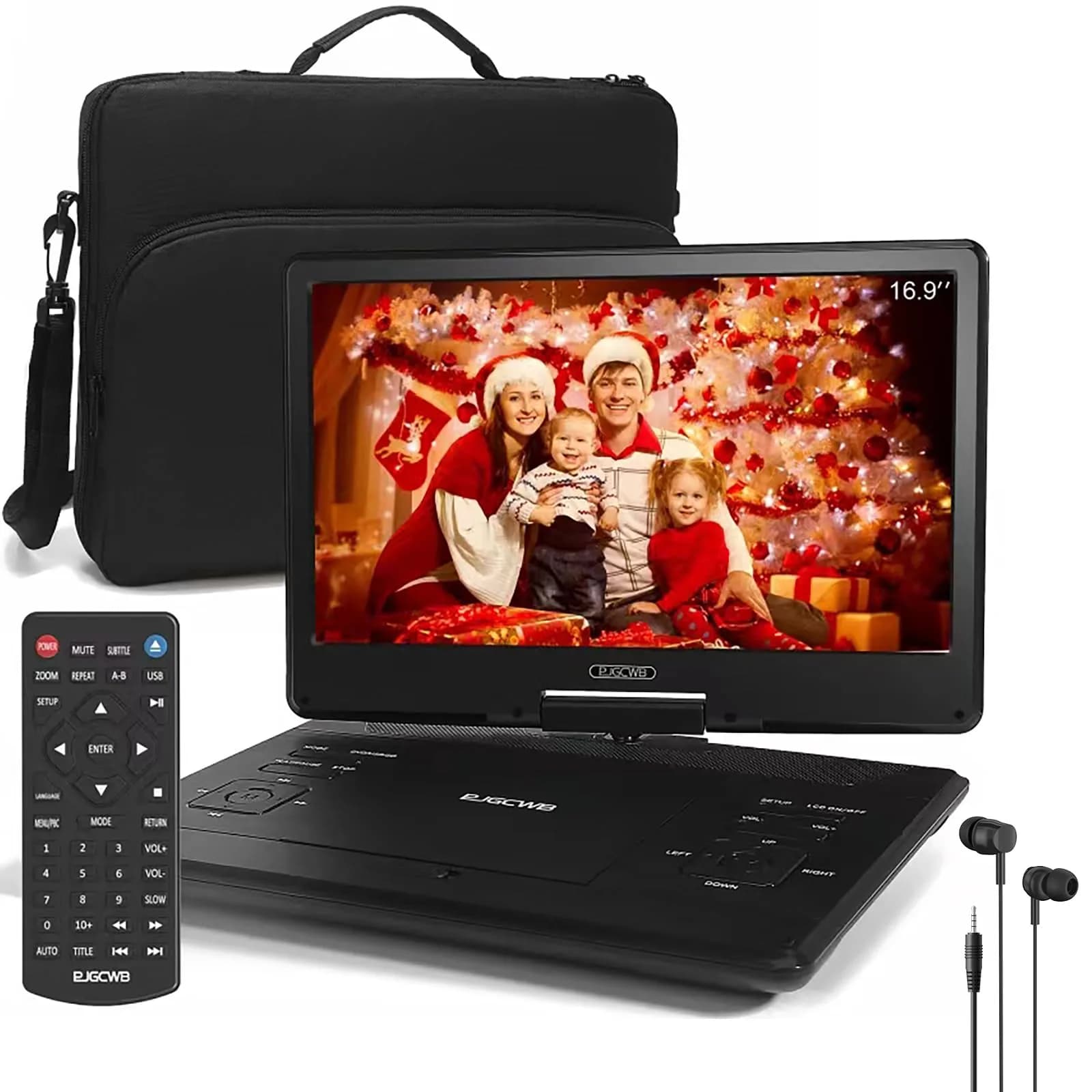 PJGCWB Portable DVD Player 7.5" Swivel Display | 5-Hour Battery, Car Mount Included — Black