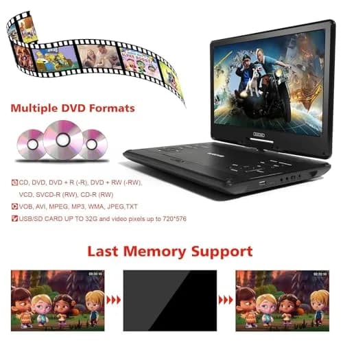 PJGCWB 14.1" HD Swivel Screen Portable DVD Player with Car Headrest Mount | 4-6 Hour Battery thumbnail 3