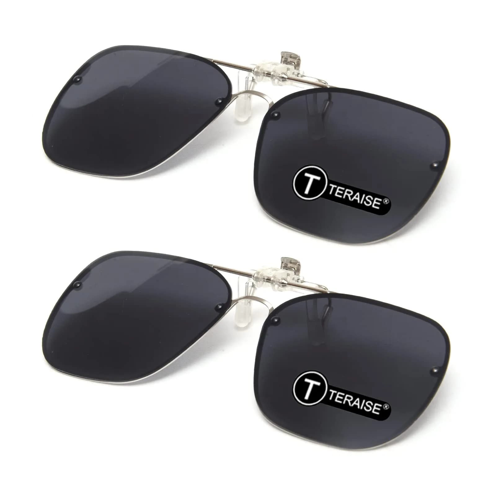 TERAISE Clip On Sunglasses for Prescription Glasses, Polarized UV400 Anti-Glare 60mm (2.36 inches) | HD Polarized Lenses for Driving — 2pc-16black