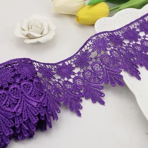 AIETSYEI Purple Lace Trim 3.5 inch (8.89 cm) Wide Venise Lace Ribbon | Floral Embroidered Edge for Sewing & Crafts thumbnail 1