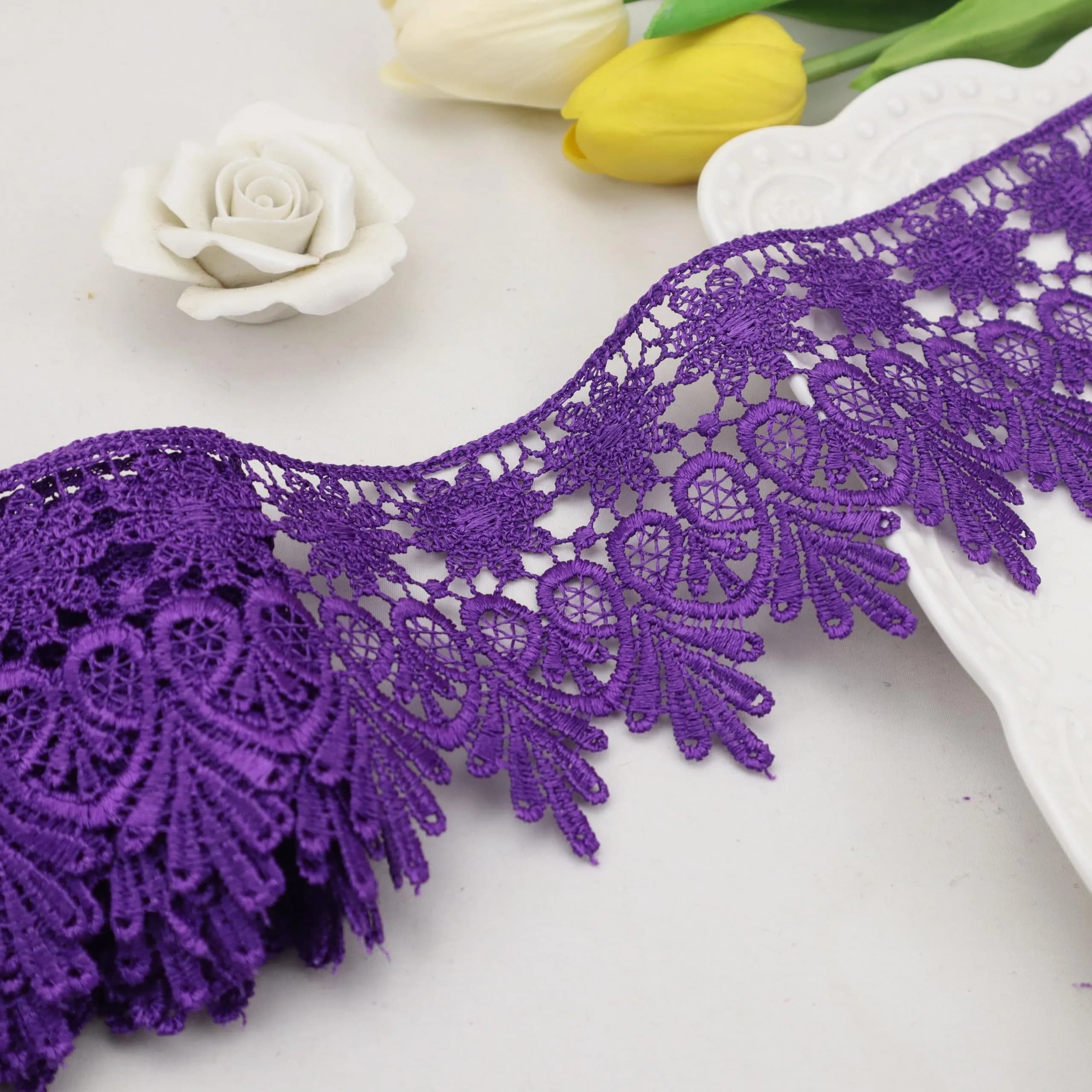 AIETSYEI Purple Lace Trim 3.5 inch (8.89 cm) Wide Venise Lace Ribbon | Floral Embroidered Edge for Sewing & Crafts - main product image