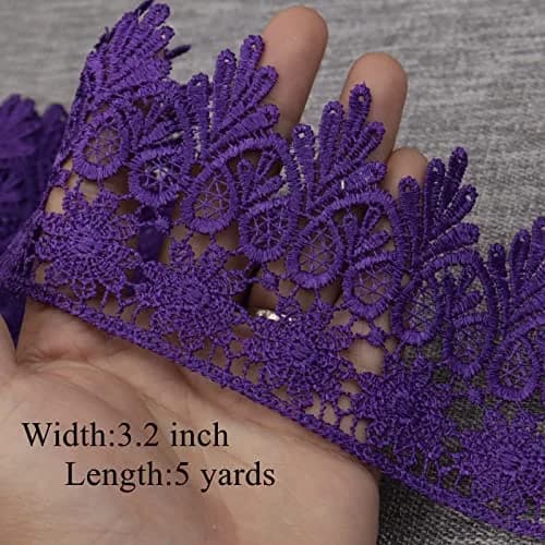 AIETSYEI Purple Lace Trim 3.5 inch (8.89 cm) Wide Venise Lace Ribbon | Floral Embroidered Edge for Sewing & Crafts thumbnail 2