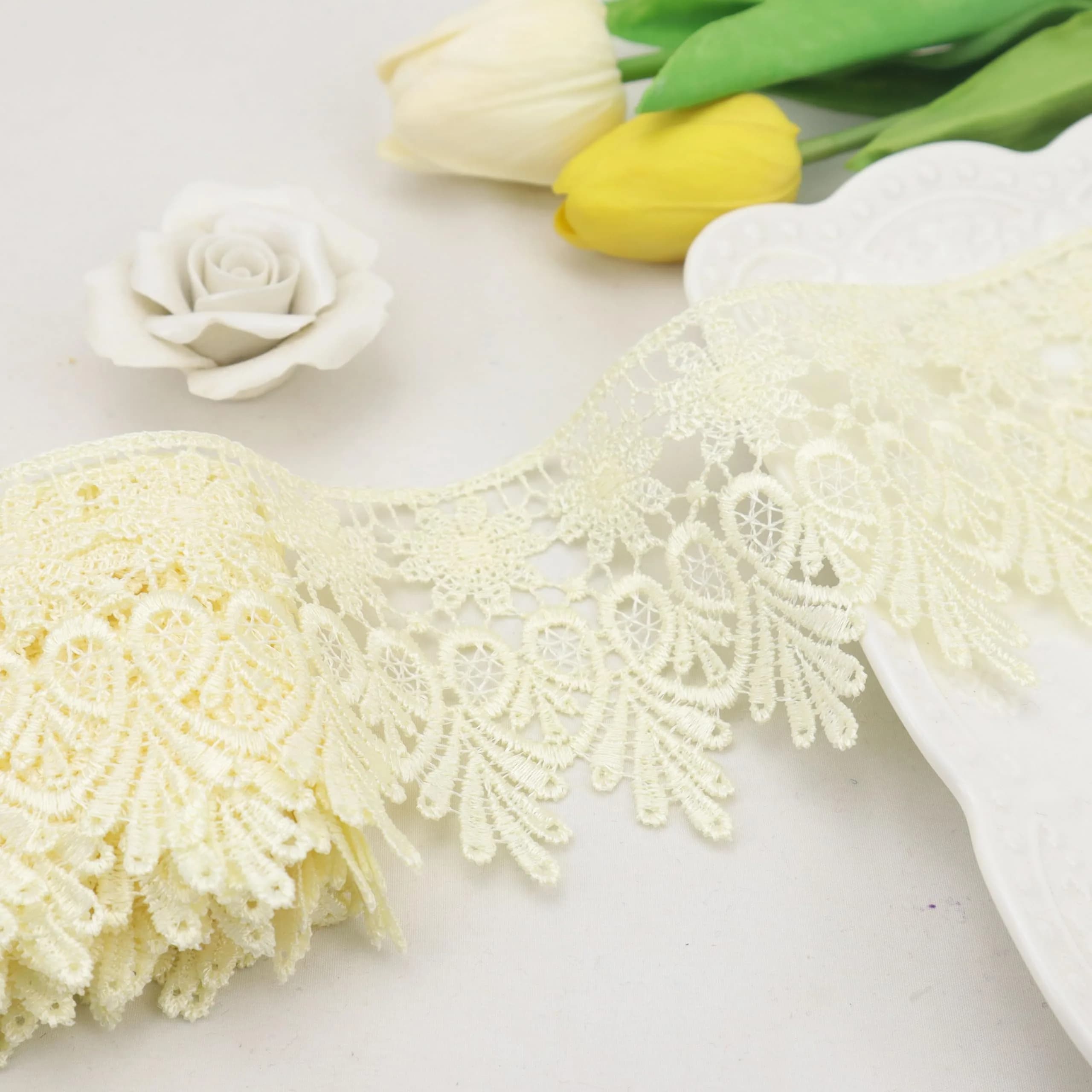 AIETSYEI Purple Lace Trim 3.5 inch (8.89 cm) Wide Venise Lace Ribbon | Floral Embroidered Edge for Sewing & Crafts — beige lace trim
