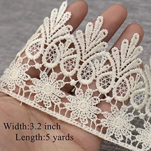 AIETSYEI Beige Lace Trim 9cm (3.5 Inch) Wide Venise Lace Ribbon | 5 Yards for Sewing & Crafts thumbnail 2