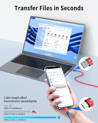 LDLrui USB C Data Cable 10ft | 10Gbps Transfer & 65W Fast Charging, Braided thumbnail 2