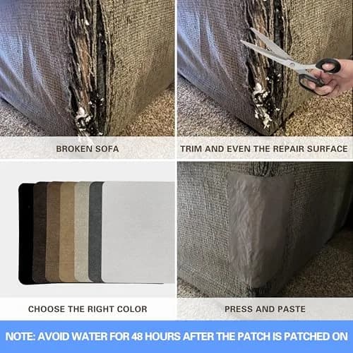 Azobur Self-Adhesive Fabric Repair Patch, 6 Piece Microfiber Patches, Quick Fix for Sofa & Upholstery, Gray (4.3"x 5.5") thumbnail 6