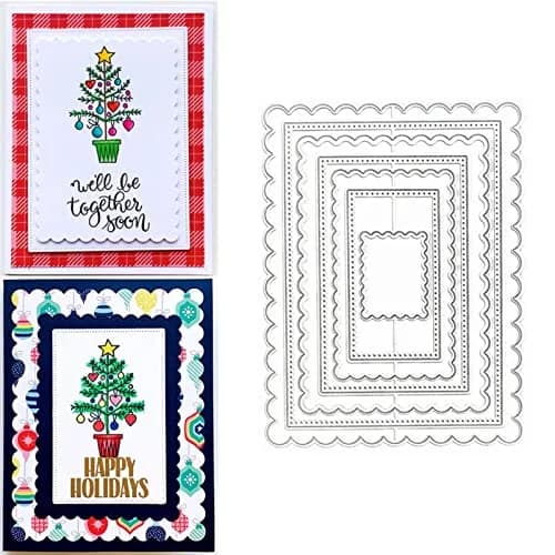 hinana Rectangle Frame Metal Die Cuts Set 13.8x10.5cm (5.43x4.13in) | Scallops Stitched Nesting Tag Background Cutting Dies for DIY Scrapbooking Album Decorative Embossing Paper Card Making thumbnail 1