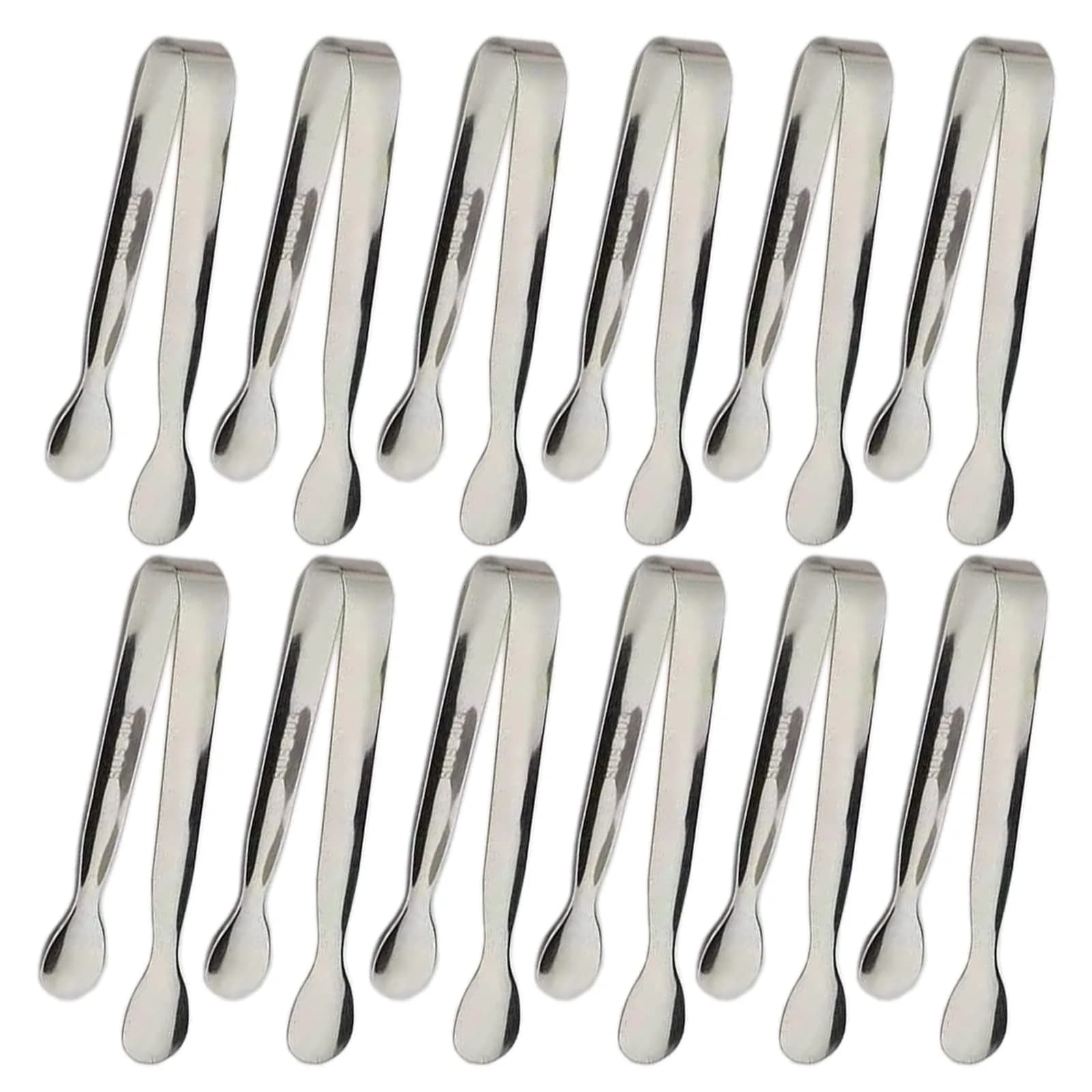 Sunenlyst 6PCS Mini Sugar Tongs 13cm (4.25 Inch) | Food Grade Stainless Steel Appetizer Tongs — 12PCS Silver