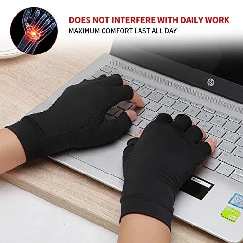 Waxden Copper Compression Arthritis Gloves, Fingerless Support for Hands & Fingers, Pain Relief & Healing, Unisex, 1 Pair thumbnail 4