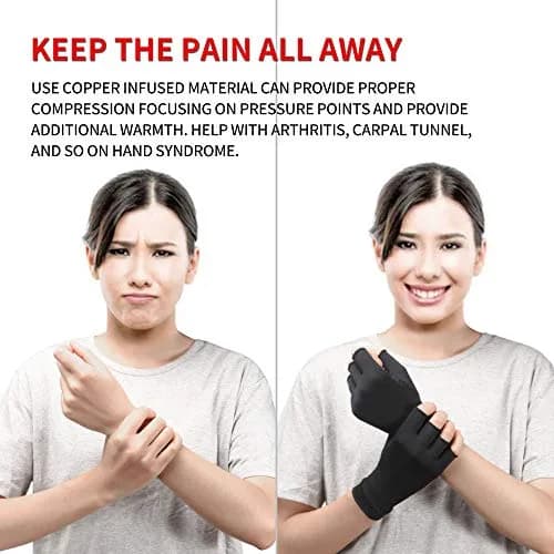 Waxden Copper Compression Arthritis Gloves, Fingerless Support for Hands & Fingers, Pain Relief & Healing, Unisex, 1 Pair thumbnail 3
