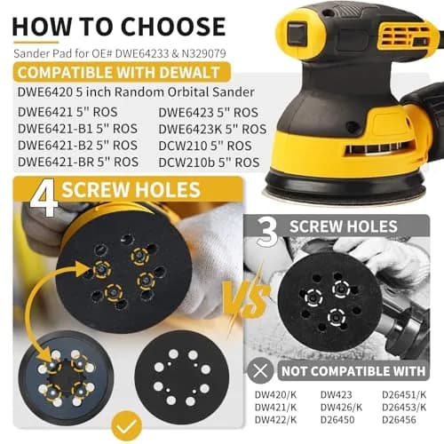 Gnellkoor 5 Inch Orbital Sander Pad Replacement for DeWalt DWE64233 & N329079 | Durable Engineering Plastic & Soft Rubber Construction thumbnail 2