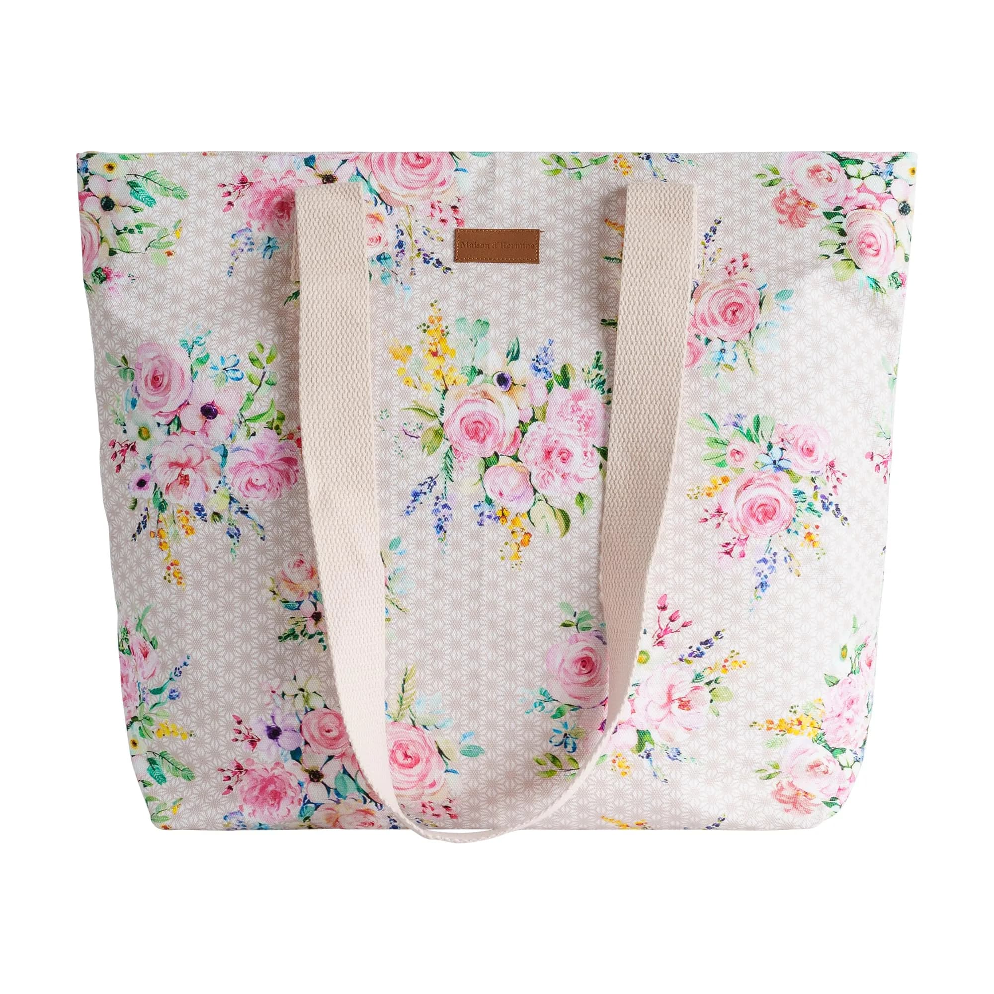 Maison d' Hermine Sweet Rose Lavender Cotton Canvas Tote Bag 45cm (17.7") | Reusable Shoulder Grocery Bag - main product image