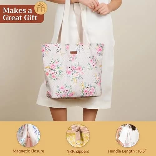 Maison d' Hermine Sweet Rose Lavender Cotton Canvas Tote Bag 45cm (17.7") | Reusable Shoulder Grocery Bag thumbnail 5