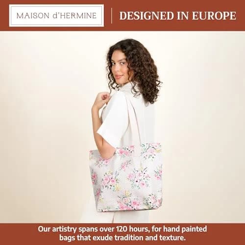 Maison d' Hermine Sweet Rose Lavender Cotton Canvas Tote Bag 45cm (17.7") | Reusable Shoulder Grocery Bag thumbnail 2