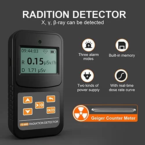 MOESAPU FS-600 Nuclear Radiation Detector Geiger Counter with Click Sound for Beta Gamma X-ray, Portable Alarm Radioactive Dosimeter 156 g (0.34 lb) thumbnail 5