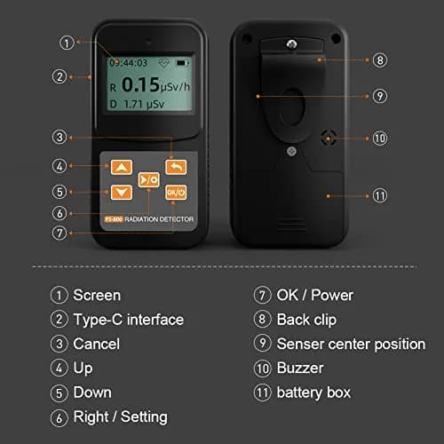 MOESAPU FS-600 Nuclear Radiation Detector Geiger Counter with Click Sound for Beta Gamma X-ray, Portable Alarm Radioactive Dosimeter 156 g (0.34 lb) thumbnail 7
