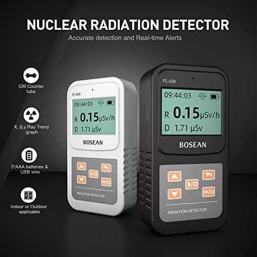 MOESAPU FS-600 Nuclear Radiation Detector Geiger Counter with Click Sound for Beta Gamma X-ray, Portable Alarm Radioactive Dosimeter 156 g (0.34 lb) thumbnail 2