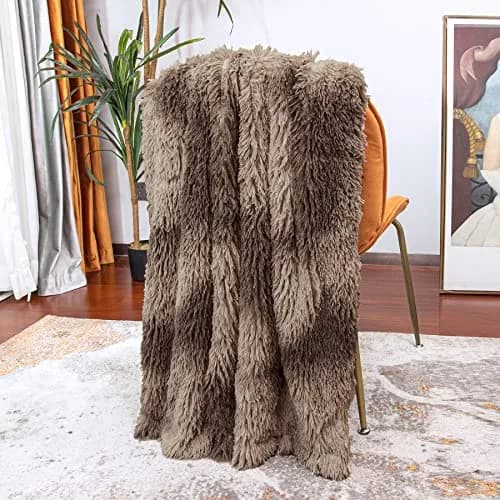Tuddrom Tie Dye Brown Faux Fur Throw Blanket 127cm x 152cm | Soft, Lightweight, and Cozy for Couch and Bed thumbnail 5