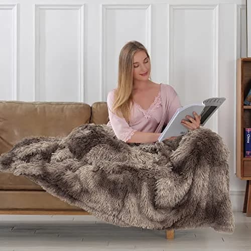 Tuddrom Tie Dye Brown Faux Fur Throw Blanket 127cm x 152cm | Soft, Lightweight, and Cozy for Couch and Bed thumbnail 3
