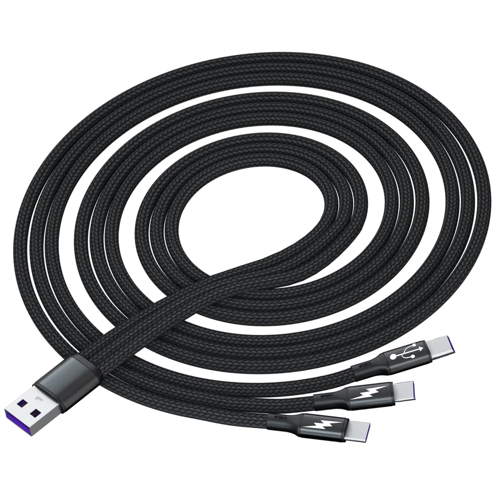 GELRHONR USB C Splitter Cable 1.2m (3.9ft) 2-Pack | 3-in-1 Nylon Braided Fast Charging Cord — 1.2M