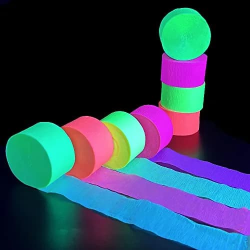 MFLUEEWR 420feet Blacklight Party Streamer Decorations 4 Rolls | Glow Crepe Paper for Neon Parties thumbnail 2