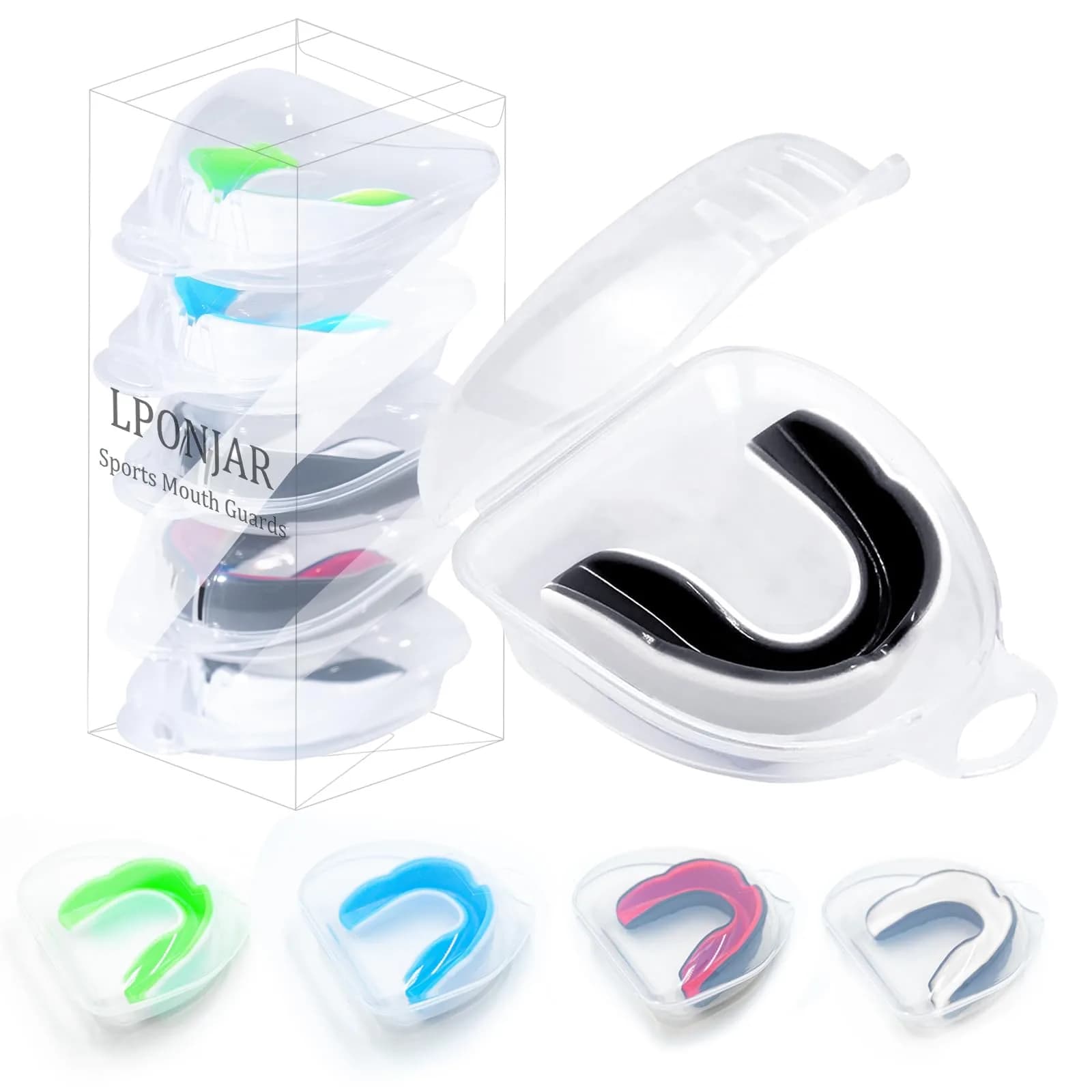 LPONJAR Moldable Sports Mouth Guard for Toddler Kids Youth, 5 Pack Medium (7-14 Year old) | Boil-and-Bite Fit for Football, Basketball, Boxing - main product image