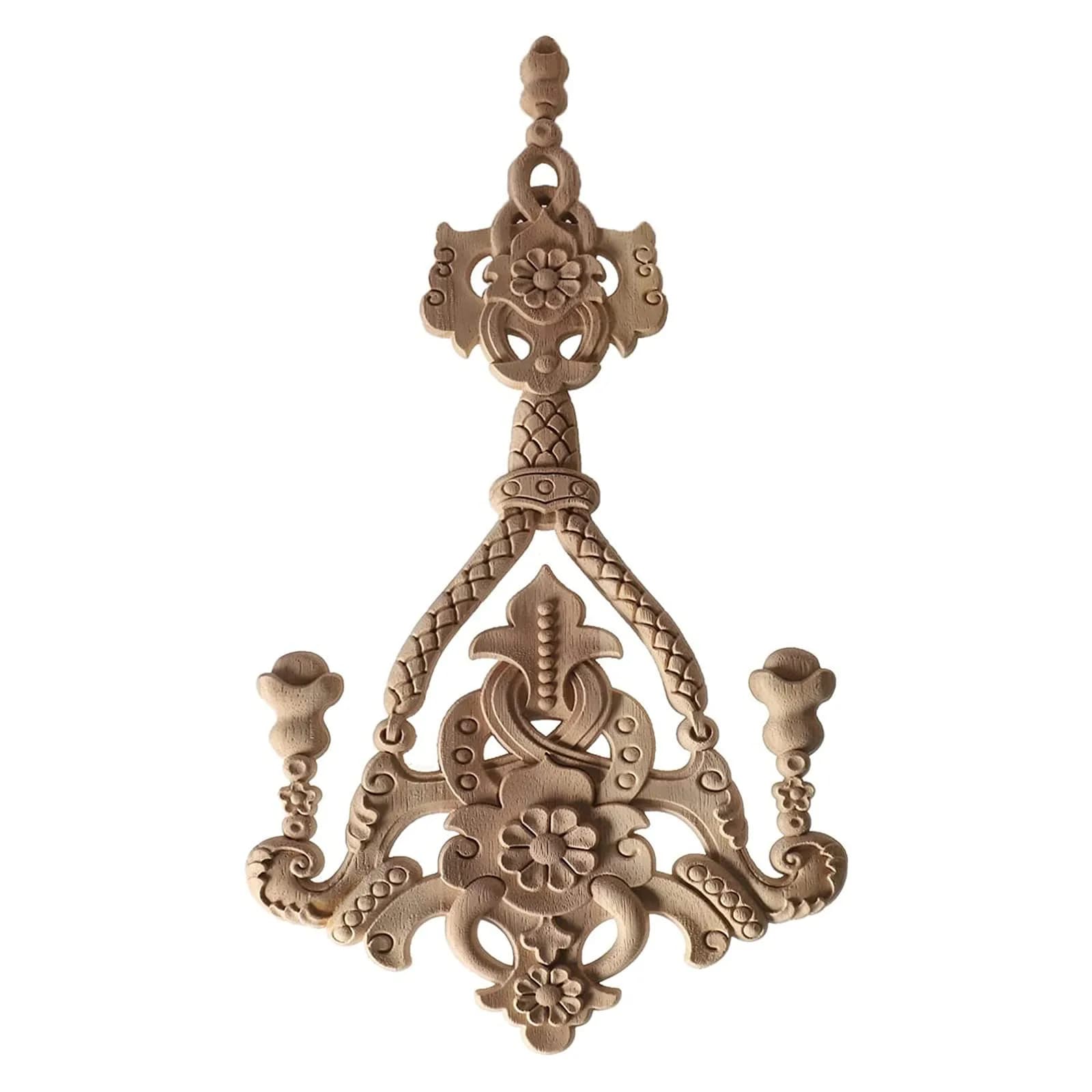 Beoot Unpainted Wood Carved Corner Furniture Onlay Applique 31x28cm (12.2x11.02inch) | European Style Floral Wood Carving — Color11 / 15.7"L x 9.1"W