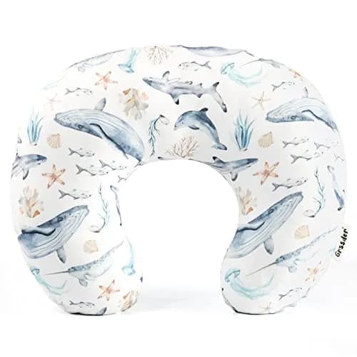 GRSSDER Stretchy Minky Nursing Pillow Cover - Whale Sea World Pattern - 55cm x 50cm (21.7" x 19.7") thumbnail 1