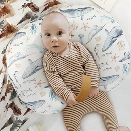 GRSSDER Stretchy Minky Nursing Pillow Cover - Whale Sea World Pattern - 55cm x 50cm (21.7" x 19.7") thumbnail 2