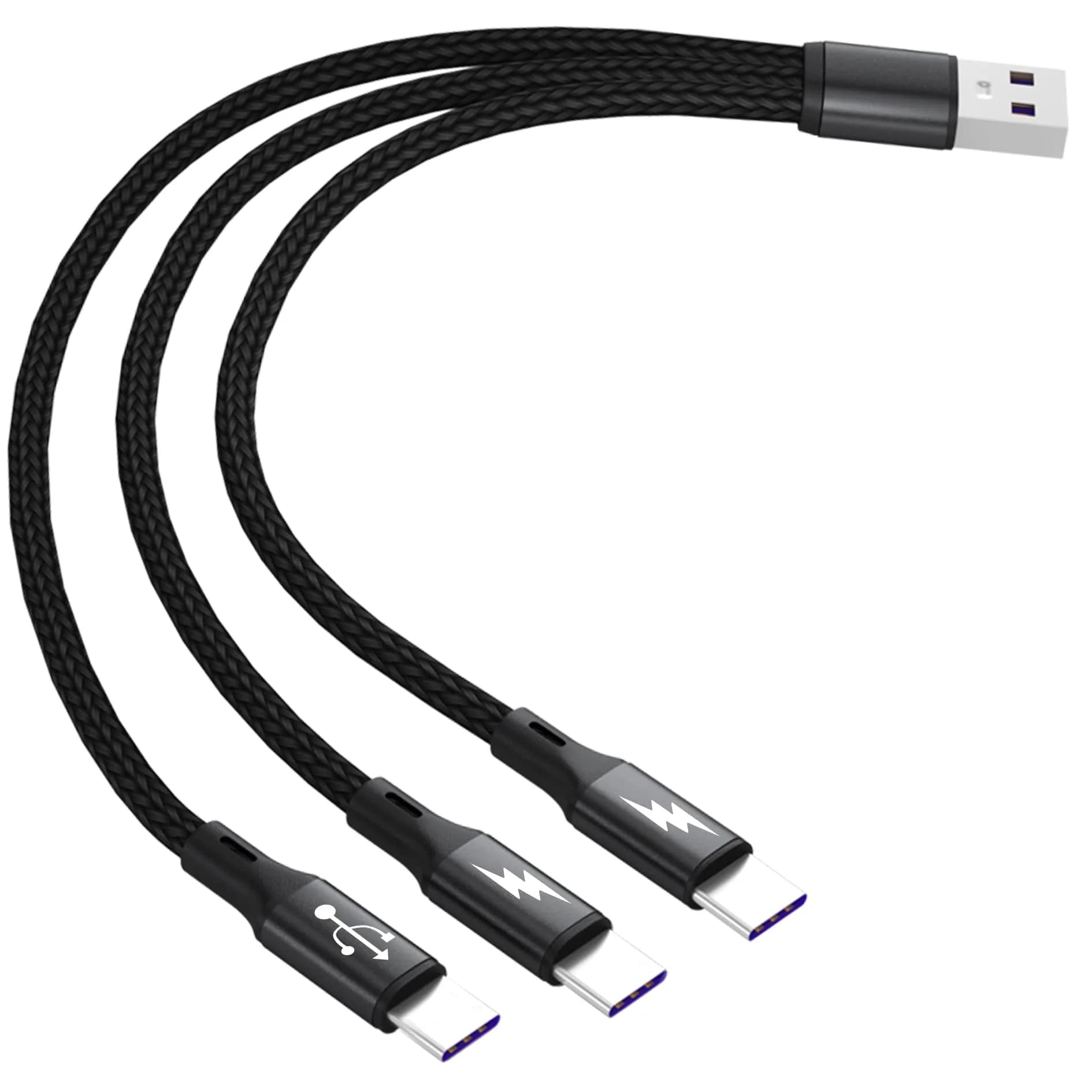 GELRHONR USB A to 3 Type-C Male Splitter Cable 1.2m (3.9ft) Black | Charges 3 Devices Simultaneously - main product image