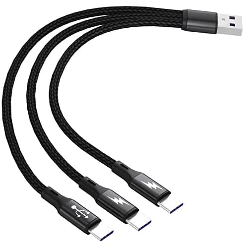 GELRHONR USB A to 3 Type-C Male Splitter Cable 1.2m (3.9ft) Black | Charges 3 Devices Simultaneously thumbnail 1