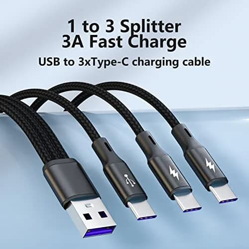 GELRHONR USB A to 3 Type-C Male Splitter Cable 1.2m (3.9ft) Black | Charges 3 Devices Simultaneously thumbnail 7