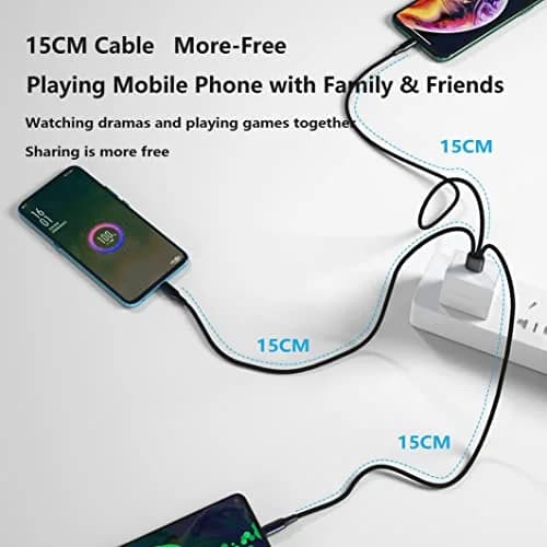 GELRHONR USB A to 3 Type-C Male Splitter Cable 1.2m (3.9ft) Black | Charges 3 Devices Simultaneously thumbnail 2