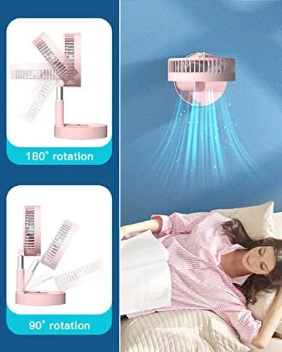 AICase Folding Portable Telescopic Fan Pink 7200mAh | 4 Speeds Super Quiet USB Desk Floor Fan thumbnail 5