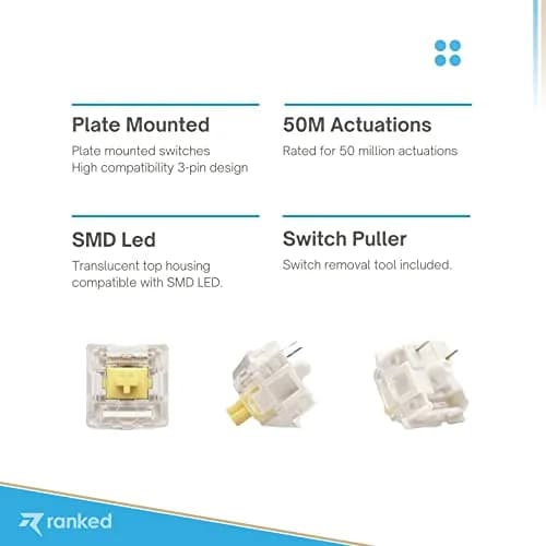 Ranked Gateron ks-9 Key Switches for Mechanical Gaming Keyboards | Plate Mounted (Gateron Yellow, 65 Pcs) thumbnail 7
