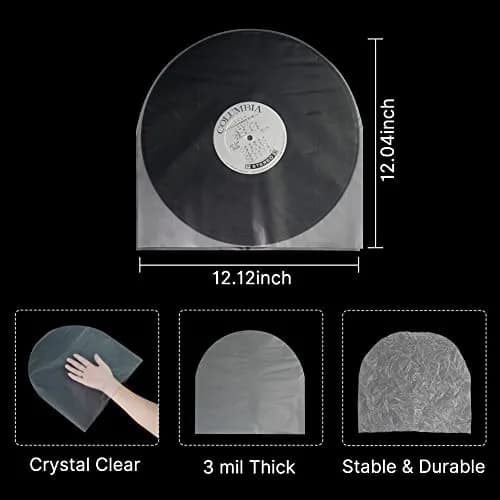 sdroceRyaM 50PCS 12 Inches LP Vinyl Record Inner Sleeves Plastic Protective Sleeves | Anti Static Round Bottom Sleeves, Translucent thumbnail 8