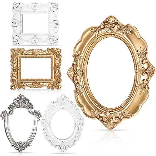 Yalikop Vintage Ornate Resin Picture Frames Set of 5 | 12.5cm x 10.16cm (4.92 x 4 in) Gold White Silver thumbnail 1