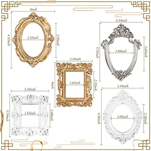 Yalikop Vintage Ornate Resin Picture Frames Set of 5 | 12.5cm x 10.16cm (4.92 x 4 in) Gold White Silver thumbnail 3