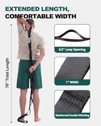 Trideer Stretching Strap Yoga Strap Physical Therapy 75"x1" | Non-Elastic, Sturdy Polyester for Home & Gym (Black) thumbnail 5