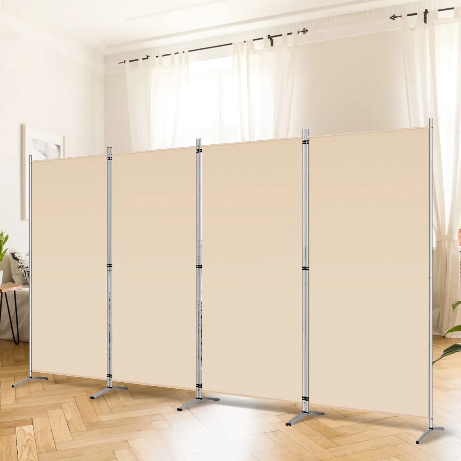 RANTILA 3 Panel Room Divider 213 cm (102''W) x 170 cm (71''H) | Freestanding Privacy Screen for India — Beige / 34" - 4 Panel