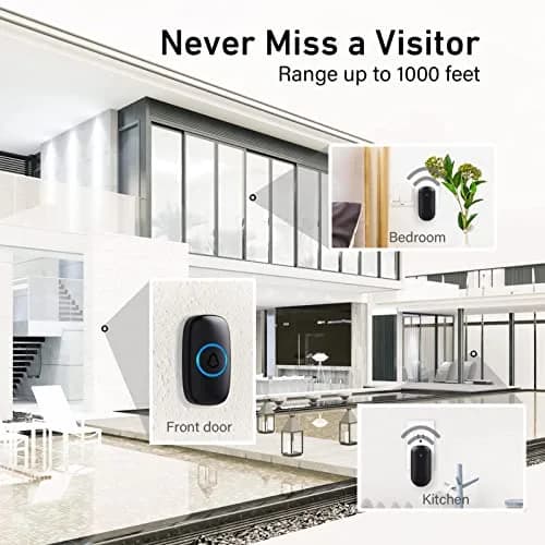 SECRUI Wireless Doorbell Kit with 1000ft Range & 58 Chimes | Black, 1 Receiver 1 Push Button thumbnail 5