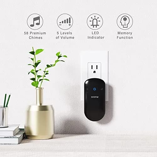 SECRUI Wireless Doorbell Kit with 1000ft Range & 58 Chimes | Black, 1 Receiver 1 Push Button thumbnail 2