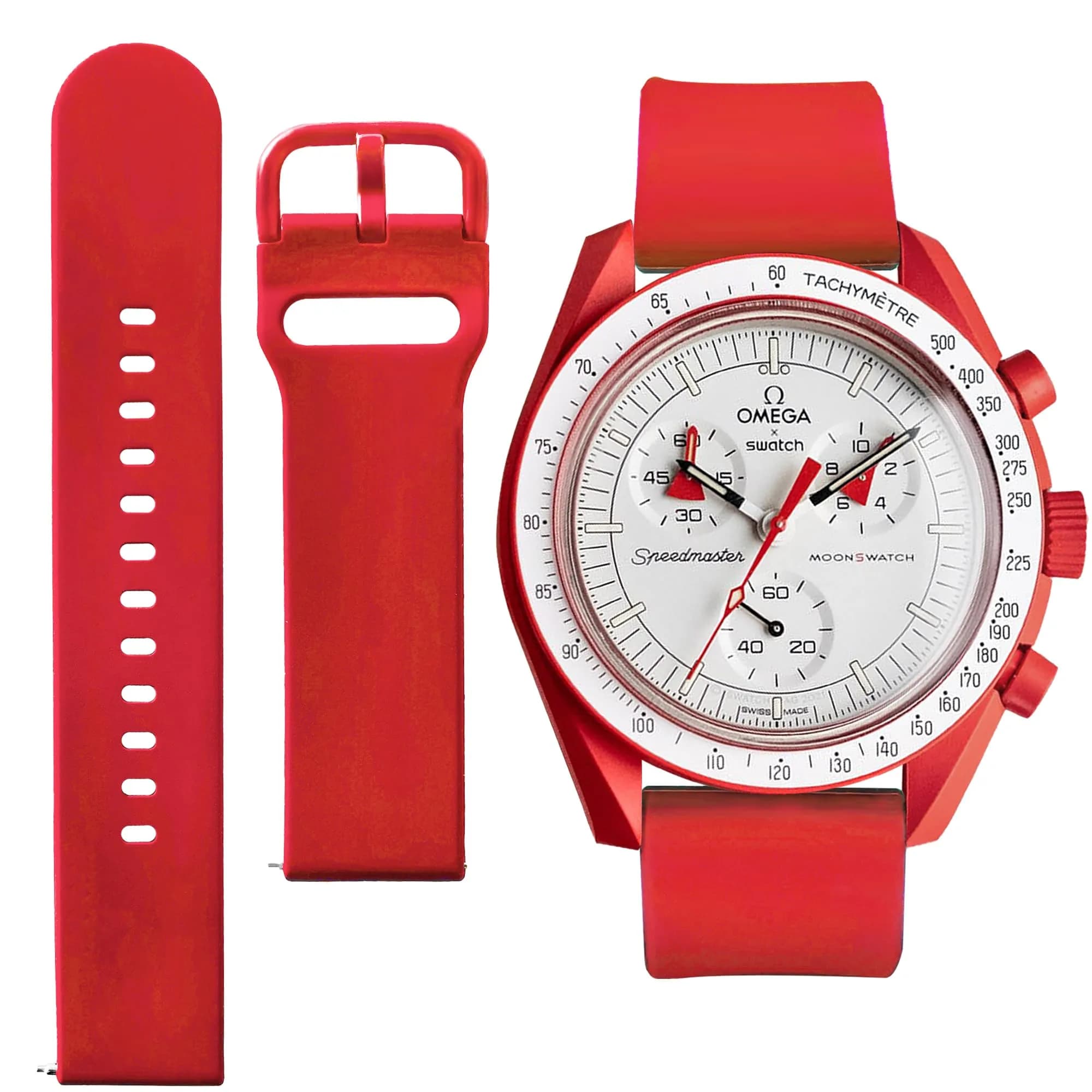 Ocdin Red Silicone Watch Band for Omega X Swatch Moonswatch Speedmaster 20mm | Quick Release — Red