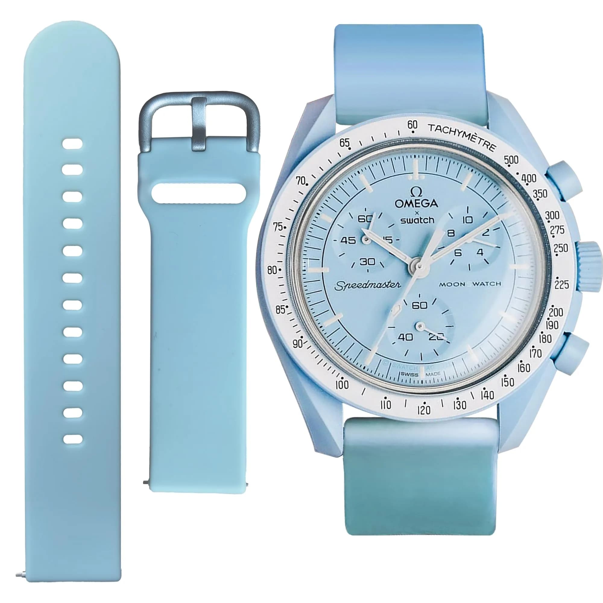 Ocdin Red Silicone Watch Band for Omega X Swatch Moonswatch Speedmaster 20mm | Quick Release — Light Blue