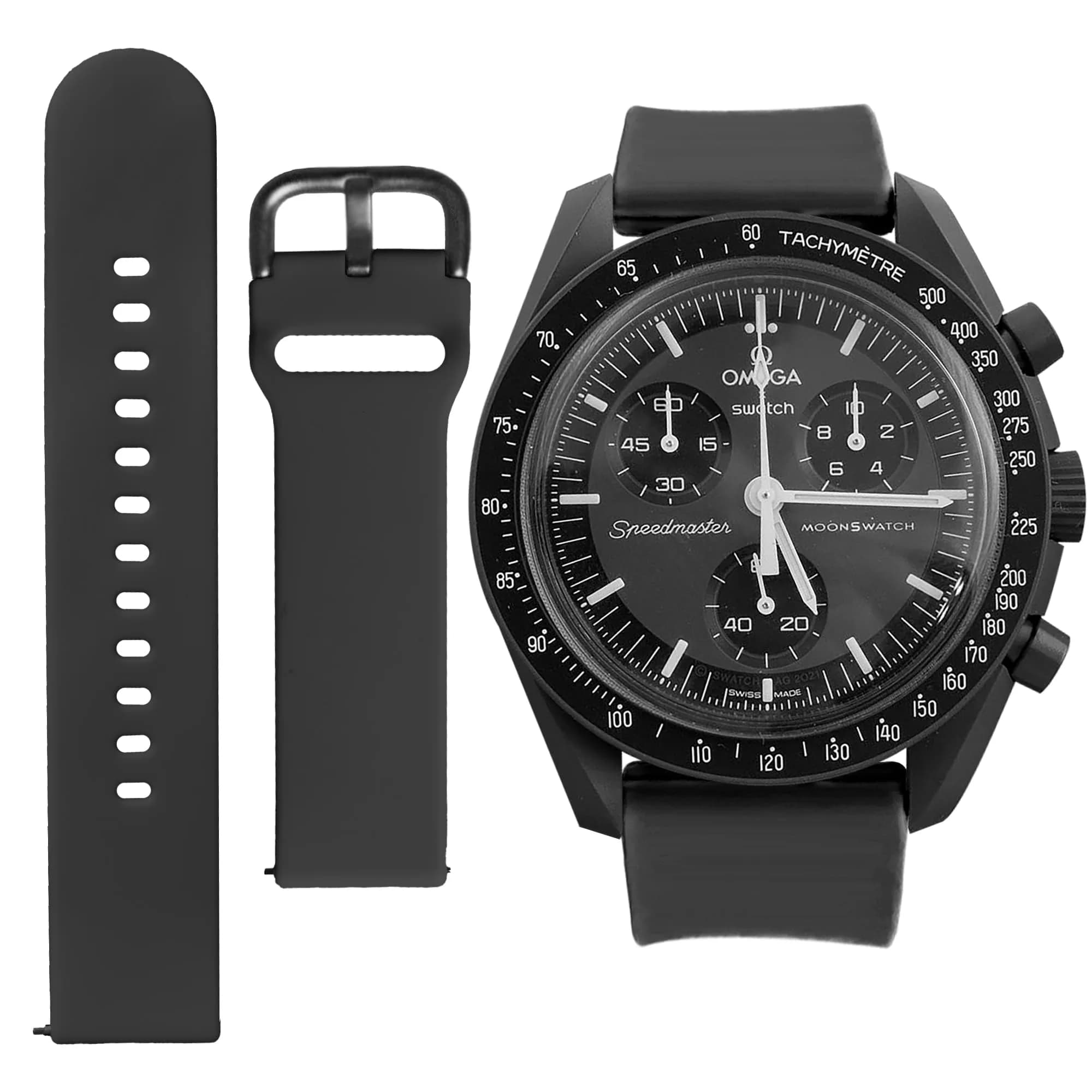 Ocdin Red Silicone Watch Band for Omega X Swatch Moonswatch Speedmaster 20mm | Quick Release — Black / 20 MM